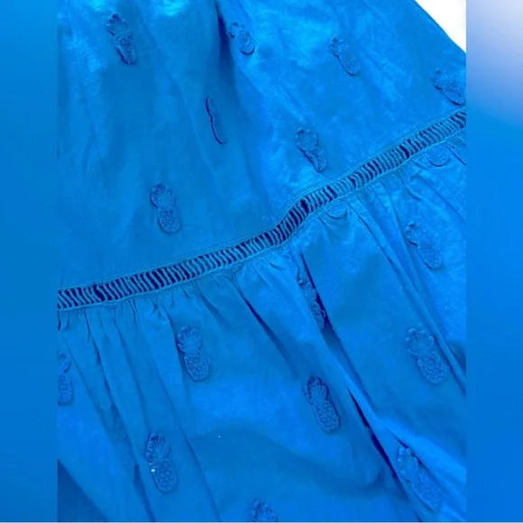 FARM Rio Blue 3D Pineapple Embroidered Midi Skirt Pom Pom Hem A-Line Size S NEW - Picture 10 of 12